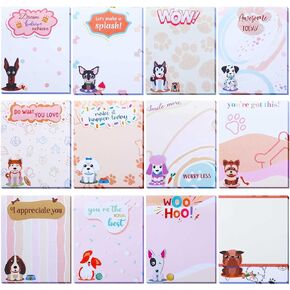 12 Pack Cute Appreciation Sticky Note Dog Inspirational Notepads 4 x 3 Inch to Do List Sticky Notes Funny Dog Desk Self Stick Note Pads for Students Teacher School Office, 30 Sheets Per Pack