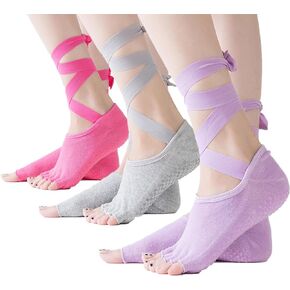 Ideal Swan 3 Pairs Yoga Pilates Toeless Socks - Pilates Toe Grip Socks, Non-Slip Yoga Cotton Sock for Workout Sports Barre