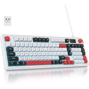 Owpkeenthy 96% Wireless Green Keyboard with Knob, 98 Keys Silent Gasket Mouted Membrane Gaming Keyboard 3-Mode Wired/Bluetooth 5.0/2.4G for Win/Mac(98 Matcha)