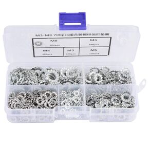 Oumefar 700pcs/set Lock Washer, External Tooth Flat Star Serrated Lock Washer Assortment Kit, Lock Washers Set Fastening Tool for Electrical Connections