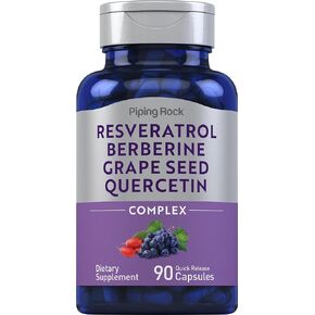 Piping Rock Resveratrol Berberine Grape Seed & Quercetin | 90 Capsules | Non-GMO, Gluten Free Supplement
