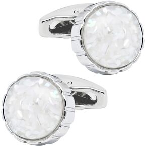 Round Polished Stone Cufflinks for Men Lady In Gift Case Classic Silver Gemstone Men's Cufflinks Jewelry Set for Wedding Anniversary Business Party Events Tuxedo Dress