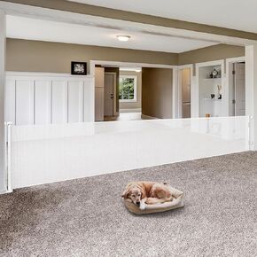 150 Inch Wide Retractable Baby Gates Retractable Dog Gate Indoor Outdoor Baby Gate Retractable Pet Gate for Large Openings, Mesh Dog Gates for Doorways Extra Wide Baby Fence for Living Room, White