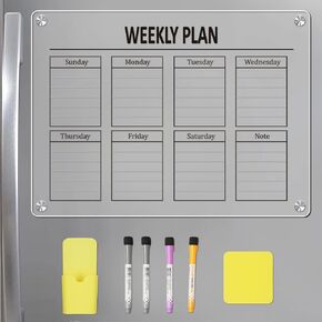 DARENYI Black Acrylic Magnetic Calendar Board Set, 17 x 12 inch Colorful Monthly Dry Erase Board with Markers, Pen Holder & Eraser, Reusable Planning Board Calendar Planner for Fridge Refrigerator