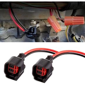 2 PCS Car Fuel Injector Connector, EV6 EV14 Fuel Injector Harness Connector with Wire, Standard Motor Product Repair Connector Plug Harness Pigtail, Universal for Most Car Accessories (Black)