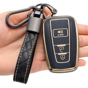 for Toyota Key Fob Cover with Keychain Soft TPU Full Protection Key Case Shell Compatible with 2018-2024 Camry RAV4 Highlander Avalon C-HR Prius Corolla GT86 3 Button, A-Black