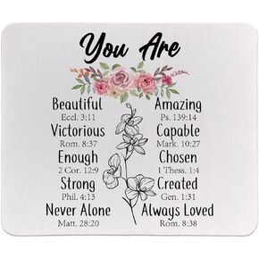 Bible Verse Mouse Pad, Christian Inspirational Mouse Pad for Women, Floral Computer Office Mousepad for Laptop Desk, Square Mouse Pad 9.5x7.9 Inch