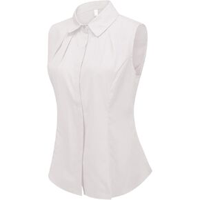 Double Plus Open Womens Collared Pleated Sleeveless Button Down Shirt Work Blouse
