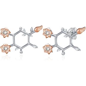 Happiness Serotonin Earrings Sterling Silver Science Stud Earrings Science Jewelry Gifts for Women Girls