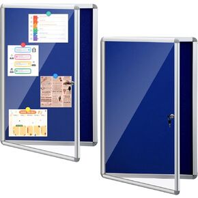 Blulu 2 Set Enclosed Bulletin Boards Lockable Noticeboard Windproof Outdoor Cork Display Wall Case with Locking Door for School Office Notices(Burlywood, 46.5 x 36 Inch)