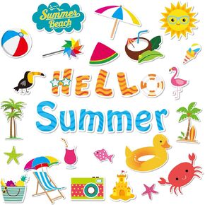 Hello Summer Cutouts Colorful Summer Beach Classroom Bulletin Board Decorations Summer Theme Wall Cut Outs Classroom Decor for School Party