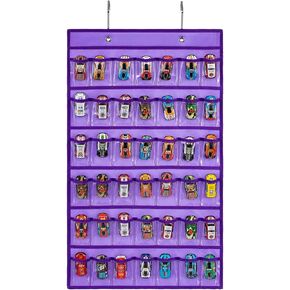Toy Cars Wheels Storage Holder Matchbox Cars Organizer Dual Sided Hanging Toy Cars Display Case with 84 Clear Pockets (Dual Sides-Grey)