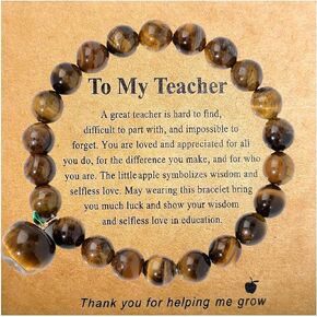 Teacher Appreciation Crystal Bracelet Gifts Natural Stone Pendant Teacher Bracelet Gifts for Women With Message Card Jewelry Teacher Meaningful Gifts 8MM Beads Bracelet