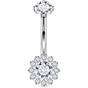 14G Astm F136 Titanium Internally Threaded Long Belly Button Ring Piercing Jewelry Cubic Zirconia Opal Navel Ring Stud Belly Barbell Piercing Jewelry for Women Men 10MM 12MM 14MM Belly Bars