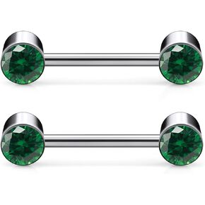 14G Astm F136 Titanium Nipple Piercing Jewelry Round CZ Nipple Barbell Jewelry Internally Threaded G23 Solid Titanium Nipple Piercing Barbell Ring Jewelry for Women Men 14 Gauge