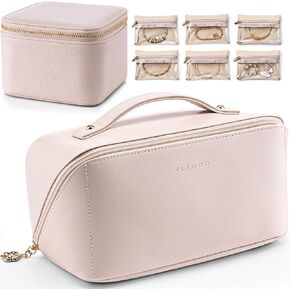 صندوق مجوهرات للسفر من Vlando مع 6 سحاب حقيبة مجوهرات للسفر وحقيبة مستحضرات التجميل وحقيبة فرش المكياج للهدايا والنساء والفتيات in Kuwait