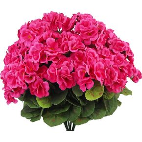 8 Pcs Artificial Geraniums Flowers Red Silk Geraniums for Outdoors UV Resistant Artificial Geranium Bush Faux Flowers Plants Geraniums for Garden Home Decor Indoor Patio Vase Table Centerpiece