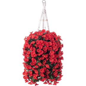 Artificial Hanging Flowers for Outdoors Fall Decoration, Faux Plants Basket for Autumn Planters, Fake Silk Realistic UV Resistant Look Real for Home Porch Patio (Pink)