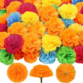 Marigold Flowers Heads Bulk, 40Pcs Silk Marigold Flowers Artificial for Decoration DIY Wreath Garland Craft Wedding Party Baby Shower Decoration Halloween Christmas (Mix Colors)