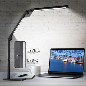 LED Desk Lamp with USB Charging Ports,Creative Touch Reading Light, with Memory Dual Light and Adjustable Swing Arm,15W 4 CCT Eye-Care Modes & 4 Brightness Levels Table Lamp for Home Office-Black