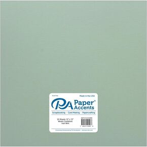 PA Paper Accents Muslin Cardstock 12" x 12" Irish Mint, 73lb colored cardstock paper for card making, scrapbooking, printing, quilling and crafts, 25 piece pack