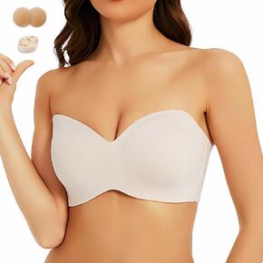 Strapless Bras for Women Plus Size Minimizer Bra Underwire Bra Comfort Non-Slip Silicone Unpadded Bandeau Bra