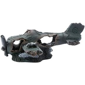Fish Tank Decoration Helicopter Ruins Landscaping, Aquarium Resin Sunken Crashed Plane Decorations Aquarium Ornament for Fish Tank Betta Fish Shrimp Cichlid to Play, Hide and Rest