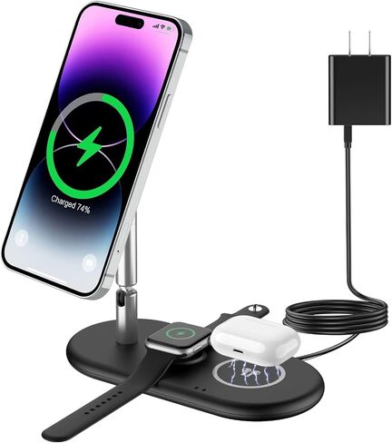 3 in 1 Magnetic Wireless Charger, Adjustable Charging Station for Apple iPhone/iWatch/Airpods, Compatible with iPhone iPhone 14 13 12 Pro Max Mini, Airpods 3/2/Pro, iWatch 7/6/SE/5/4/3/2 in Saudi Arabia