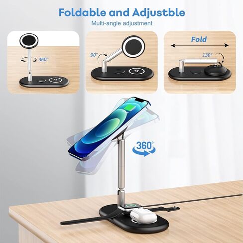 3 in 1 Magnetic Wireless Charger, Adjustable Charging Station for Apple iPhone/iWatch/Airpods, Compatible with iPhone iPhone 14 13 12 Pro Max Mini, Airpods 3/2/Pro, iWatch 7/6/SE/5/4/3/2 in Saudi Arabia