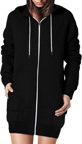 GIVON Womens Zip Up Long Tunic Hoodie Sweatshirt Lightweight Regular Fit Jacket with Pockets in Saudi Arabia