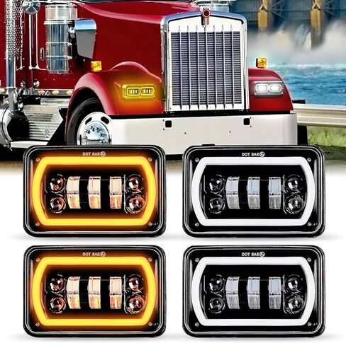 مصابيح أمامية LED 4×6 معتمدة من وزارة النقل H4651 H4652 H4656 بديلة مناسبة لـ Peterbilt 379 Kenworth Freightinger Probe Oldsmobile Cutlass... (Style-A) in Kuwait