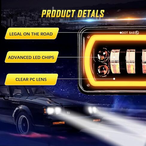 مصابيح أمامية LED 4×6 معتمدة من وزارة النقل H4651 H4652 H4656 بديلة مناسبة لـ Peterbilt 379 Kenworth Freightinger Probe Oldsmobile Cutlass... (Style-A) in Kuwait