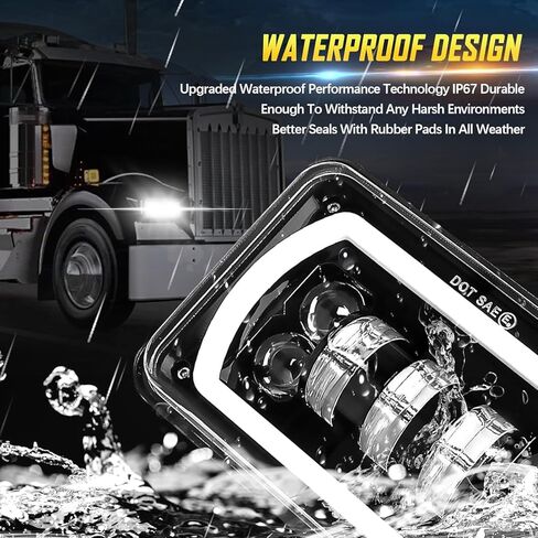 مصابيح أمامية LED 4×6 معتمدة من وزارة النقل H4651 H4652 H4656 بديلة مناسبة لـ Peterbilt 379 Kenworth Freightinger Probe Oldsmobile Cutlass... (Style-A) in Kuwait