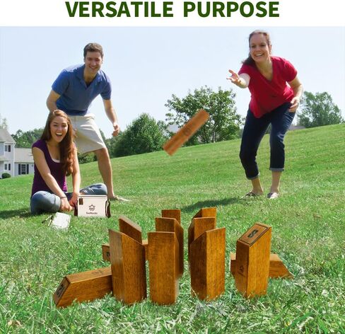Wooden Throwing Game Set, Numbered Block Toss Games with 1 x Scoreboard,12 x Premium Rubber Wood Pins & 1 x Dowel, Outdoor Backyard Lawn Bowling Yard Game for Kids, Adults & Family in Saudi Arabia