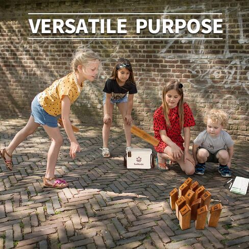 Wooden Throwing Game Set, Numbered Block Toss Games with 1 x Scoreboard,12 x Premium Rubber Wood Pins & 1 x Dowel, Outdoor Backyard Lawn Bowling Yard Game for Kids, Adults & Family in Saudi Arabia