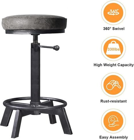 Vintage Short Bar Stools Swivel PU Seat 15-21inch Height Adjustable Extra Guest Chair Kitchen Island Counter Stool(Set of 2) in Saudi Arabia