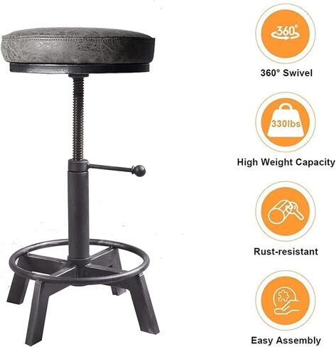 Vintage Short Bar Stools Swivel PU Seat 15-21inch Height Adjustable Extra Guest Chair Kitchen Island Counter Stool(Set of 2) in Saudi Arabia