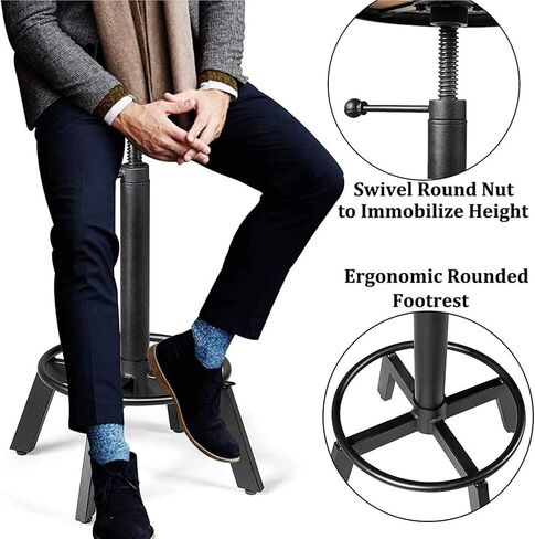 Vintage Short Bar Stools Swivel PU Seat 15-21inch Height Adjustable Extra Guest Chair Kitchen Island Counter Stool(Set of 2) in Saudi Arabia