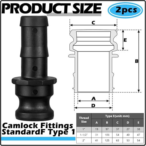 Pushglossy1 قطعة تركيبات قفل الكامة من النوع E تركيبات Camlock من البولي بروبيلين وتركيبات خرطوم الأخدود، محول ذكر × ساق خرطوم، تركيبات خرطوم الشفط Camlock اقتران Camlock (1-1/2 بوصة) in Kuwait