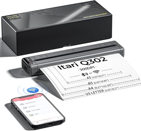 Itari Q302 WiFi Portable Printers Wireless for Travel, Mini Thermal Printer with Reverse Charging, Upgraded 300DPI Inkless Phone Printer Supports US Letter/A4/B5/A5, Small Mobile Printer for Vehicles in Saudi Arabia