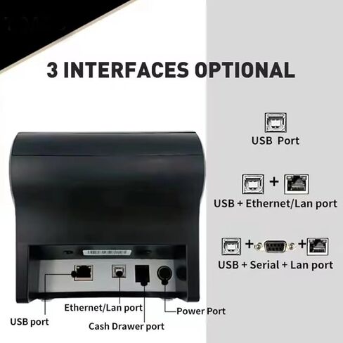 طابعة pos kithcen، بلوتوث إيثرنت/LAN 80 مم قاطع تلقائي للمطاعم لاسلكي ios android طابعة تذكرة استلام فاتورة حرارية للشركات الصغيرة، يدعم درج النقود (بلوتوث + LAN/إيثرنت + USB) in Kuwait
