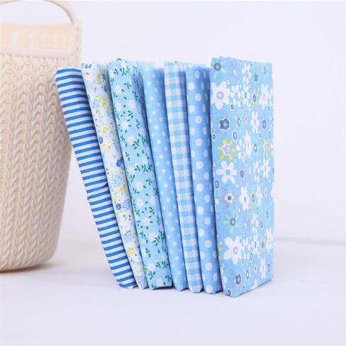 7Pcs Top Blue Cotton Craft Fabric Bundle Squares Patchwork DIY Sewing Scrapbooking Quilting Floral Dot Pattern Craft and Hobby Fabric 10" x 10" (25cm x 25cm) in Saudi Arabia