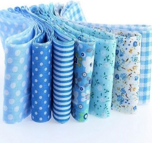 7Pcs Top Blue Cotton Craft Fabric Bundle Squares Patchwork DIY Sewing Scrapbooking Quilting Floral Dot Pattern Craft and Hobby Fabric 10" x 10" (25cm x 25cm) in Saudi Arabia