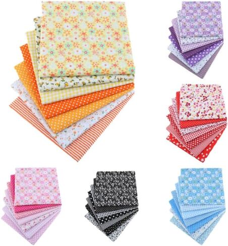 7Pcs Top Blue Cotton Craft Fabric Bundle Squares Patchwork DIY Sewing Scrapbooking Quilting Floral Dot Pattern Craft and Hobby Fabric 10" x 10" (25cm x 25cm) in Saudi Arabia