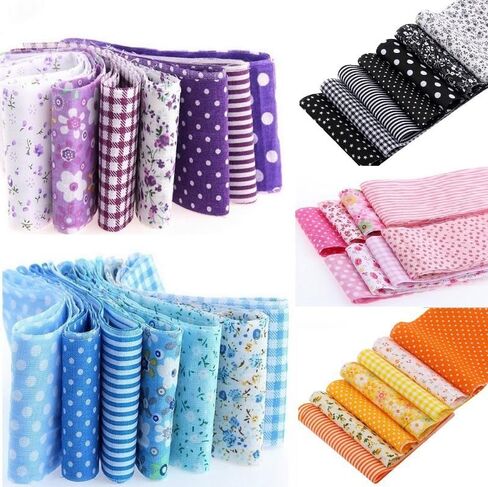 7Pcs Top Blue Cotton Craft Fabric Bundle Squares Patchwork DIY Sewing Scrapbooking Quilting Floral Dot Pattern Craft and Hobby Fabric 10" x 10" (25cm x 25cm) in Saudi Arabia