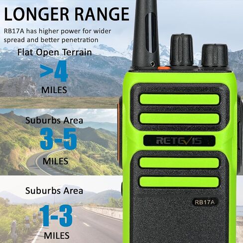 أجهزة اتصال لاسلكية Retevis RB17A طويلة المدى، راديو GMRS ثنائي الاتجاه، بطارية قابلة لإعادة الشحن 2200 مللي أمبير في الساعة، SOS، راديو محمول للصيد وركوب الخيل والتخييم (أخضر، عبوتان) in Saudi Arabia