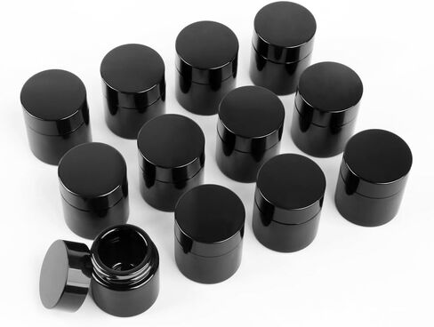 10g Thick Black UV Protection Small Glass Jars with Lids 10ml Concentrate Jars for Airtight Storage Wax Leaf Salve Cream Refillable Containers Jar (D capacity: 10ml 12PCS) in Saudi Arabia