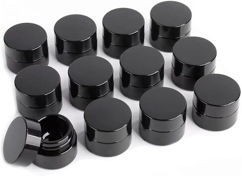 10g Thick Black UV Protection Small Glass Jars with Lids 10ml Concentrate Jars for Airtight Storage Wax Leaf Salve Cream Refillable Containers Jar (D capacity: 10ml 12PCS) in Saudi Arabia
