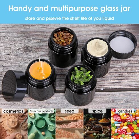 10g Thick Black UV Protection Small Glass Jars with Lids 10ml Concentrate Jars for Airtight Storage Wax Leaf Salve Cream Refillable Containers Jar (D capacity: 10ml 12PCS) in Saudi Arabia