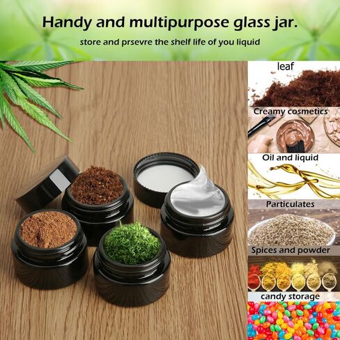 10g Thick Black UV Protection Small Glass Jars with Lids 10ml Concentrate Jars for Airtight Storage Wax Leaf Salve Cream Refillable Containers Jar (D capacity: 10ml 12PCS) in Saudi Arabia